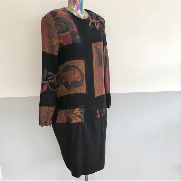 🍸 VINTAGE 80s Abstract Print Dress - Picture 2 of 7